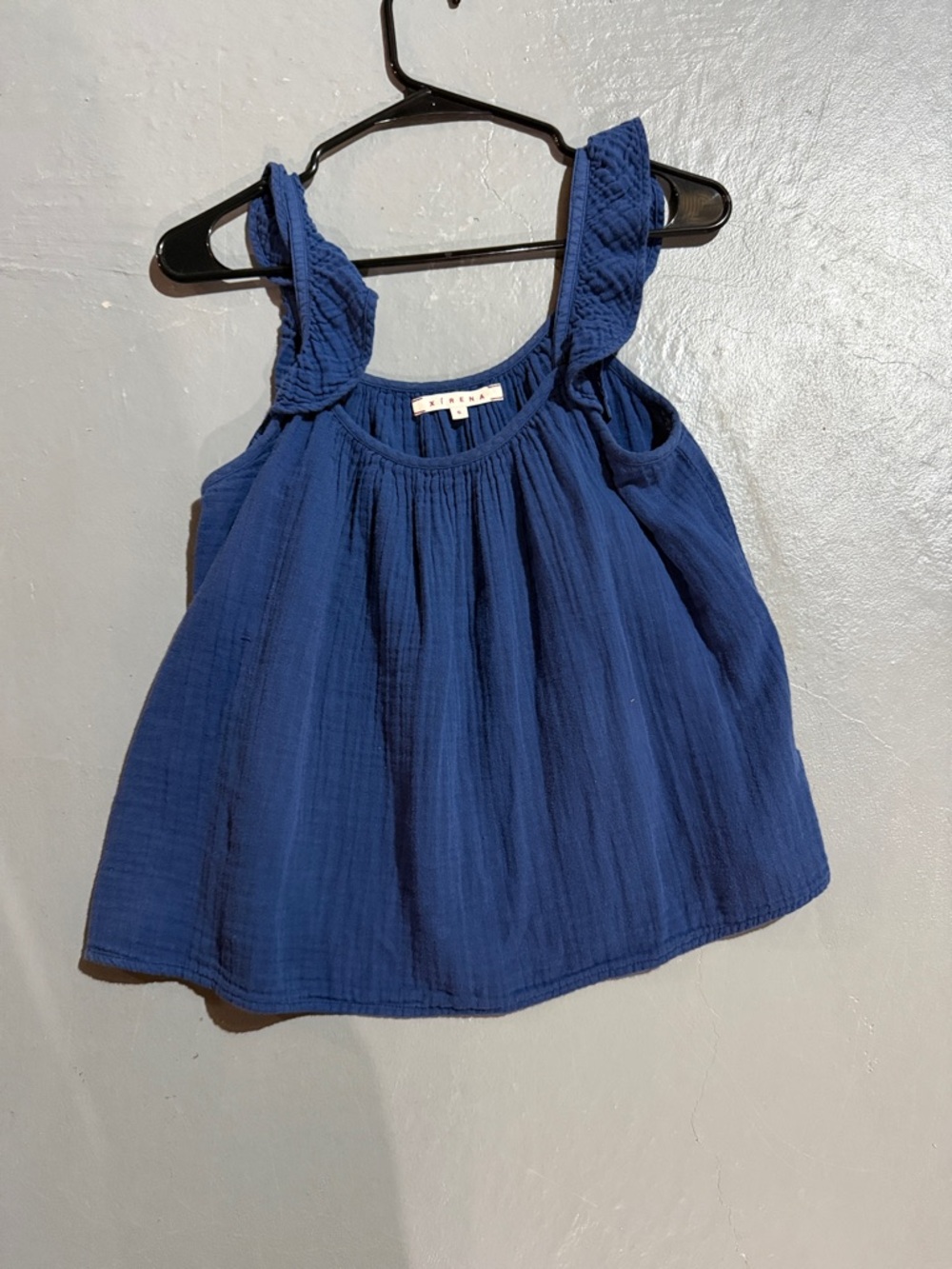 XiRENA Blue Gathered Cotton Tank Top